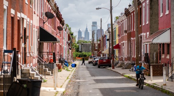 a Philadelphia neighborhood with a view of Center City