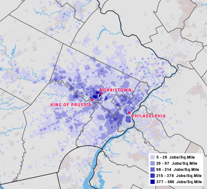 Map of jobs per square mile