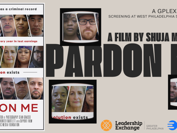 Pardon Me by Shuja Moore screening flyer which includes film promo graphic.