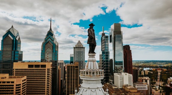 View of Ben Franklin's statue atop City Hall